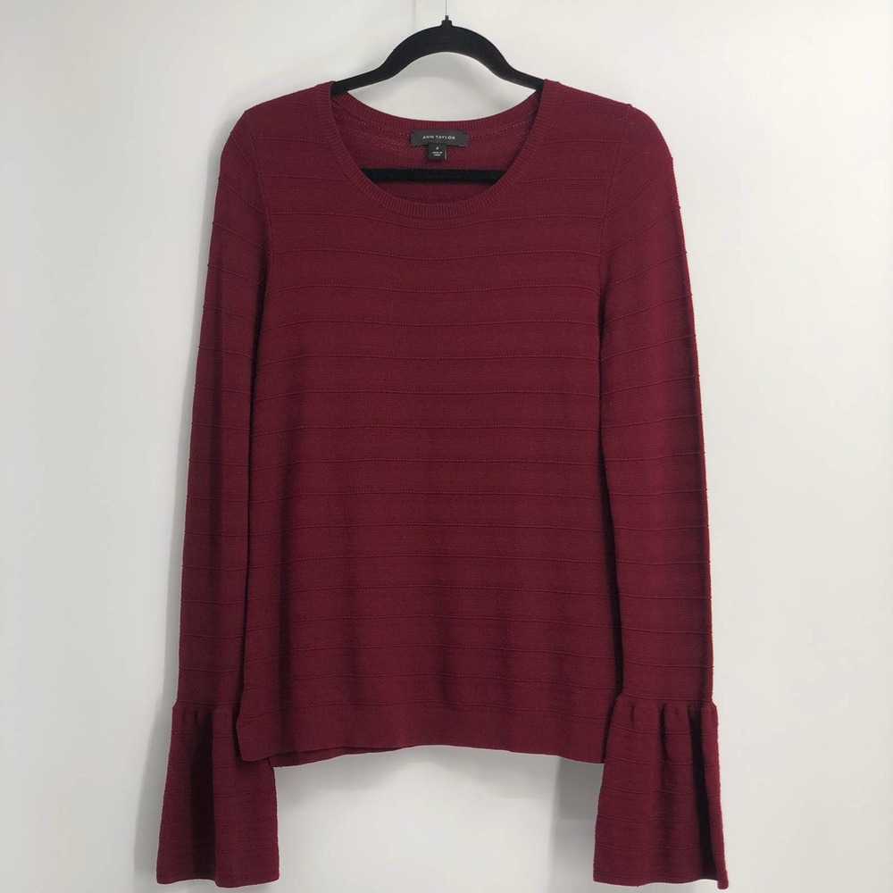 Ann Taylor Pullover Sweater Rib Knit Scoop Neck Long Sleeve Red Medium
